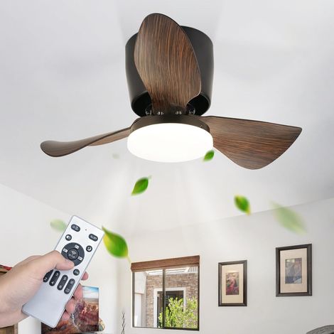 Ceiling fan 70 cm with LED, 23W silent with Remote control and timer, black, 6 speeds, summer/winter function, suitable for living room and kitchen (1/5)