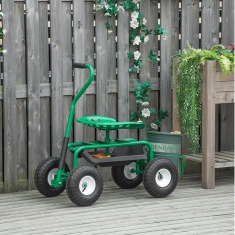 Carrello da giardino con sedile girevole, altezza regolabile, cesto, 150 kg, verde DESVIAE (1/5)