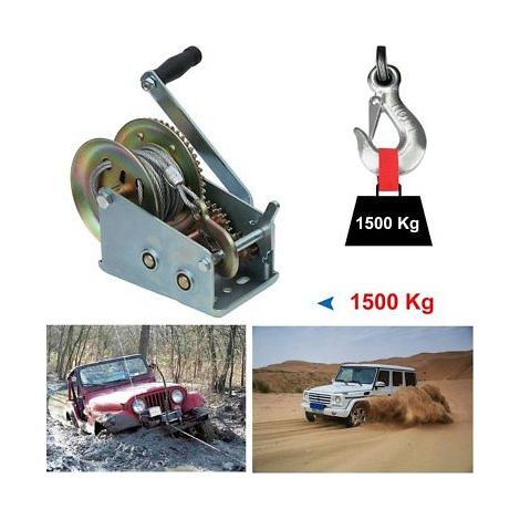 ARGANO PARANCO MANUALE 3000LB / 1500KG - cavo fune acciaio 10 mt - A MANOVELLA - REVERSIBILE