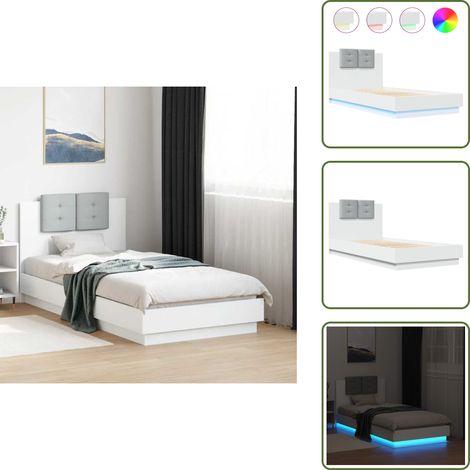 Bettgestell mit Kopfteil und LED-Leuchten Weiß 75x190 cm - Bettsystem - Holzbettfass - Doppelbett - Boxspringbett - LED Beleuchtung (1/5)