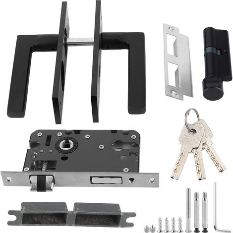 Ensemble de Poignée de Porte, Serrure de Porte de Chambre à Coucher en Aluminium de l'espace Serrure de Poignée de Chambre à Coucher de Sécurité à la Maison avec des Clés à Vis Noir (1/5)