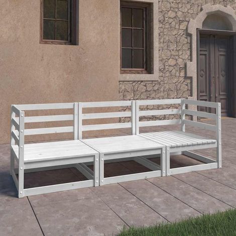 vidaXL Sofá de jardín 3 plazas blanco madera maciza pino (1/5)