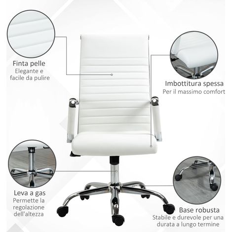 Chaise pivotante et basculante en similicuir blanc, ergonomique pour bureau, dimensions 54x62x104-114 cm (1/5)
