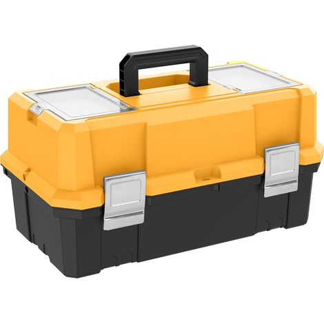 Boîte à outils portable 3 couches 21 pouces, organiseur empilable avec couvercle ouvert, bords et coins renforcés, pliable, pour garage et atelier, jaune