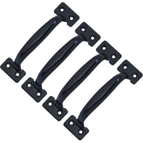 Set mit 4 Retro-Scheunentürgriffen für Küchenschränke, Lochabstand: 82 mm, schwarzes Eisen (1/4)