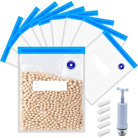 Sac Sous Vide Alimentaire Rangement, Sac Congelation Sous Vide, Sacs Sous-vide, 10 Pièces Sac Sous Vide 22 x 28 cm avec Pompe Clip d'étanchéité, s Conservation Alimentaires (1/5)