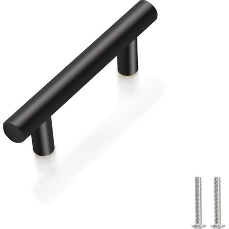 ZOLGINAH 10 Unidades Pomos de Puerta de Acero Inoxidable Negro Tirador de Mueble con Tornillos para Armario de Cocina Cajón Cocina Decoración del Hogar, Distancia entre Centros de Agujero 192 mm (1/5)