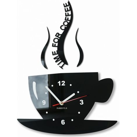 Tasse Temps pour café Moderne de Cuisine - Horloge Murale 3 D - Noir (1/5)