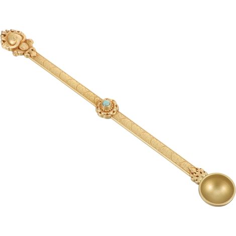 Cuillère en Laiton Pur Ethnique Sculpture Fine, Utilisée pour Rituels, Fonction et Offrande, Style Antique Doré Décoratif (1/5)
