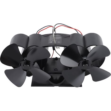 Ventilateur de poêle à double tête en alliage d'aluminium, alimenté par la chaleur, 4 pales, noir. (1/5)