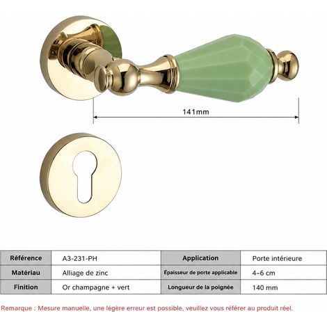 Serrure à poignée dorée avec cristal vert pour porte intérieure réf 6708 160 × 25 × 15 cm 500 g – Livraison gratuite