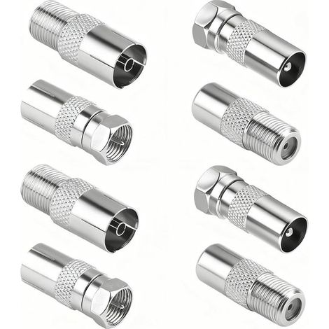 Ynkkvre - Kit d'adaptateurs coaxiaux 8 pièces – Adaptateurs F-Plug et TV-Plug/Plug – Laiton nickelé 75 ohms – Pour SAT, antenne, TV, récepteur et modem (1/5)