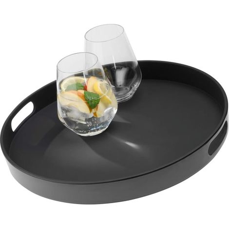 Plateau - Fond antidérapant - Plateau de service carré en mélamine avec rainures pour poignées et rebord empilable - 1 pièce - Noir (1/5)