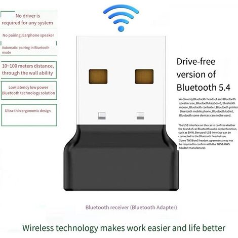 Un adattatore wireless USB 5.4 per PC, utilizzabile per collegare altoparlanti, mouse, tastiere, lettori musicali, ricevitori e trasmettitori audio wireless. (1/4)