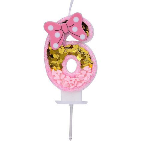 Bougie d'anniversaire 3D en forme de nœud rose pour 6e anniversaire de mariage, décoration de gâteau de princesse pour fille et femme (1/5)