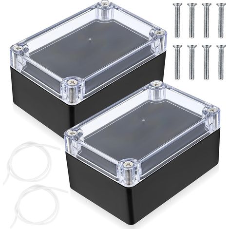 2 Pièces Boîtes de Jonction Etanche, Boîtier de Projet Etanche Electrique Exterieur, Boîte de Connexion de Câbe Plastique pour Bricolage Électronique - 100 x 68 x 50 mm/noir transparent (1/5)