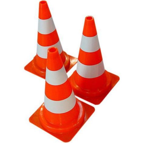 Cône De Signalisation Routière - 50 Cm - Pvc Fluorescent - Orange Avec Bandes Blanches - Flexible - 1 Pièce