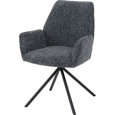 [NEUWERTIG] Esszimmerstuhl HHG-427, Küchenstuhl, drehbar Auto-Position Metall Chenille (410g/m²) Gestell schwarz, dunkelgrau (1/5)