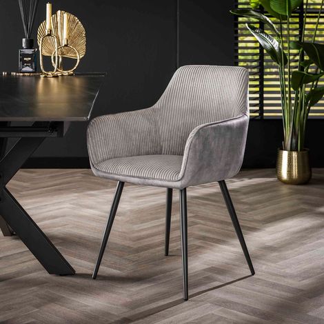 Chaise fauteuil en velours côtelé gris BIBO (lot de 2) (1/4)