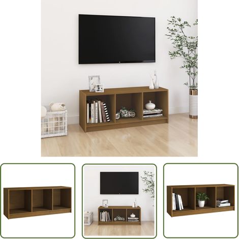 The Living Store TV-Schrank Honigbraun 104x33x41 cm Massivholz Kiefer - Fernsehschränkchen - Holzmöbel - TV-Stand - Massiver Schrank - Kiefernholz (1/5)