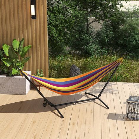 Supporto per amaca con ruote, 2 ganci, regolabile su 6 livelli e borsa per il trasporto, portata 220 kg, 290x120x115 cm, nero.