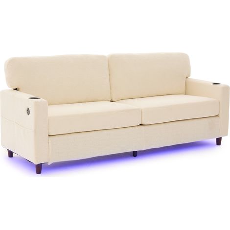 CHICFURN Sofá de 2 plazas 203 x 77,5 x 86 cm en chenilla beige con USB-C y LED (1/5)