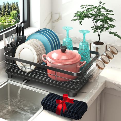 Rack À Vaisselle Avec Planche À Égoutter - Support De Séchage Pour Ustensiles Et Couverts - Bec Rotatif 360° - Pour Comptoir De Cuisine - 1 Pièce (1/5)