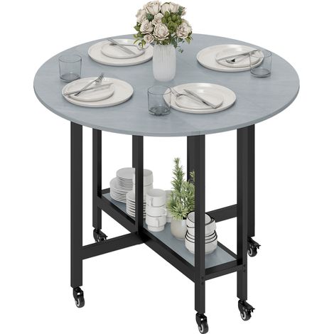 Table pliante avec roues et étagère ouverte gris ciment