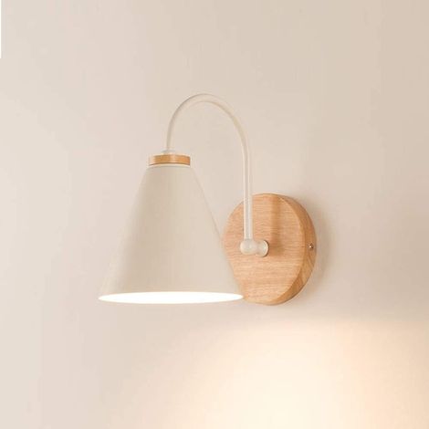 Applique Murale - Abat-jour En Fer - Base En Bois Massif - Alimentation Sur Piles - Dimmable À Distance - Pour Chambre Salon Couloir - 1 Pièce (1/5)