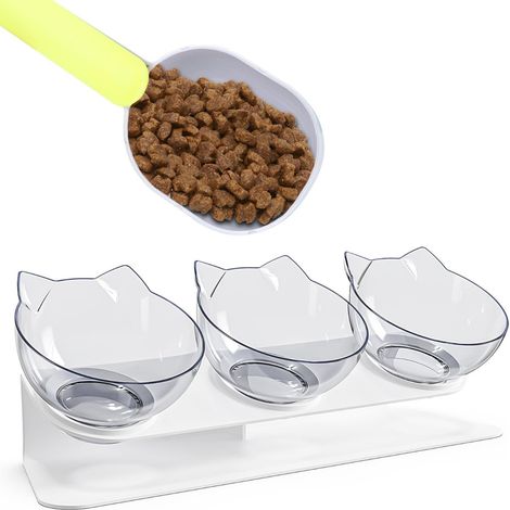 Gamelle Chat - Inclinée 15° - Triple Bol Anti-Vomissement - Pour Chats Chatons Et Chiots - 3 x 200 Ml - Dimensions 42 X 14 X 14 Cm (1/5)