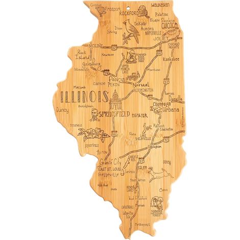 Tabla de cortar con forma de mapa para decoración de pared creativa, tabla de frutas y quesos, tabla para servir y cortar con forma del estado de Illinois (1/5)