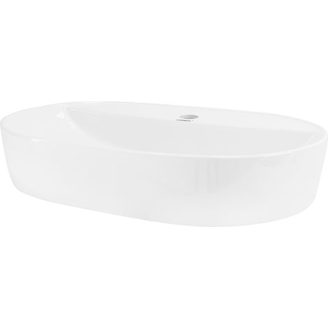 ML-Design Lavabo en Céramique Blanc Brillant 60 x 40 x 12 cm, Ovale, Vasque à Poser sur Table de Toilette, Lave-Mains pour la Salle de Bains / WC Invités, Design Minimaliste Moderne (1/5)