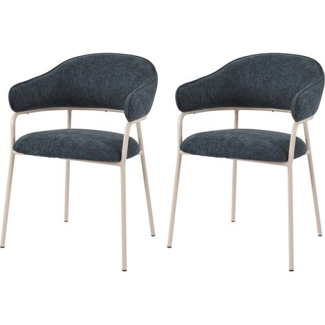 Stühle Rebecca Mobili Guanabana 82,5x57x56,5 Polyestergewebe Stahl Petrolblau Weiß Modern SET 2 Stück