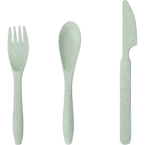 Kreatives 3-teiliges tragbares Weizenstroh-Geschirrset mit Messer, Gabel und Löffel – Praktische nordische grüne Box (1/5)