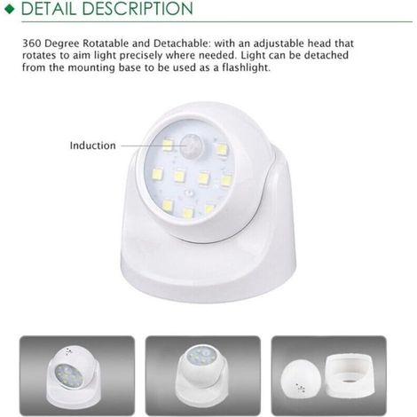 Spot LED Extérieur, Spot exterieur avec Detecteur de mouvement, Projecteur LED extérieur Sans Fil, 150 Lumen, Sphère Amovible, Rotation et Inclinaison à 360 degrés, Batterie à Pile（Blanc） (1/3)