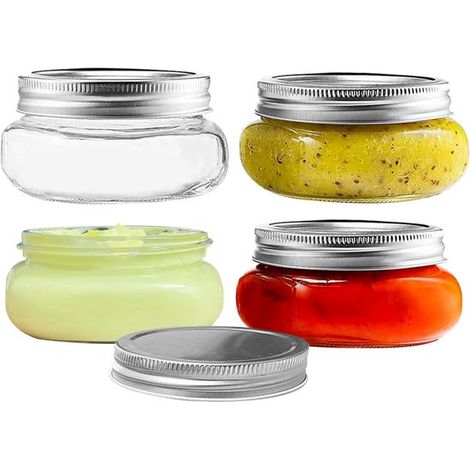 Bocaux en verre à large ouverture – Lot de 4 – 8 oz – Avec couvercles – Pour conserves, beurre corporel, bougies, confitures et gelées (1/4)