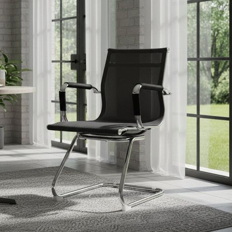 Sedia Balvano, Seduta sala da attesa per ufficio con braccioli, Seduta ergonomica da attesa, 62x54h89 cm, Nero (1/3)