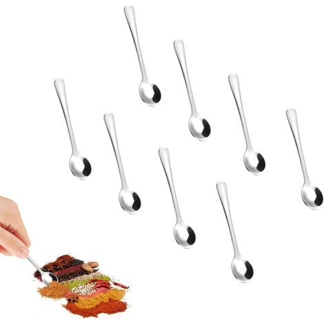 8 pièces Petites Cuillères en Acier Inoxydable, Cuillères à Espresso Mini, Petites 7,5 cm, Mignonnes Petites Cuillères en Acier Inoxydable pour Épices, Sel, Miel, Cuillères à Thé, Petites Cuillères (1/5)