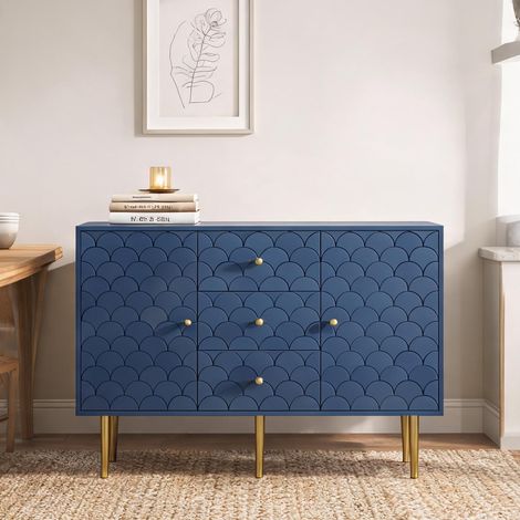 Commode coloris navy bleu en métal & bois 120 x 40 x 83 cm (1/5)