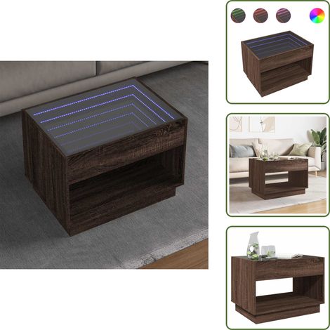 Couchtisch mit Infinity-LED Braun Eichen-Optik 70x50x50 cm - Couchtisch - Couchtische - Beistelltisch - Sofatisch (1/5)