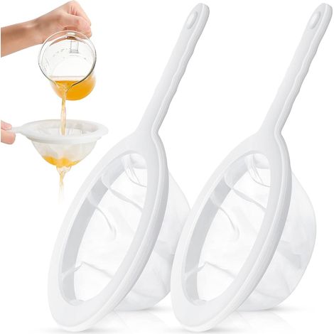 Ensemble de 2 passoires à mailles fines : passoire à yaourt en nylon, passoire en plastique à mailles ultra-fines, mini passoire à jus, passoire à miel blanche avec poignée pour lait, soja et vin.