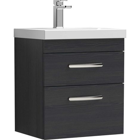 Nuie Athena Charcoal Black Woodgrain 500mm Wall Hung 2 Drawer Vanity Unit and Mid Edge Ceramic Basin - ATH019A (1/5)