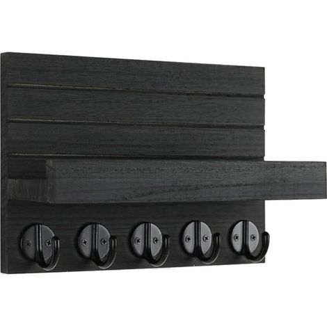 Wandhaken Handtuchhaken Wandmontierter Schlüsselhaken mit 5 Haken 25 cm Schwarz Dekoratives Wandregal geeignet für Küche Schreibtisch Badezimmer (1/2)