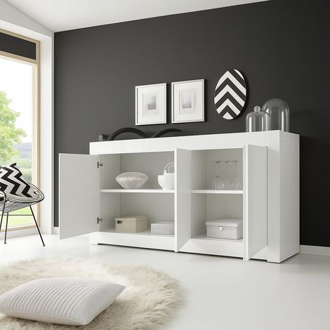Introbio Kommode, 2-Fach Sideboard, Schwenktür, Made in Italy, 3 Türen, 160x42x85,8h cm Hochglanz Weiß (1/4)