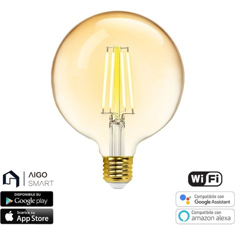 Lampadina Led Vintage a Filamento Smart G125 E27 6W WiFi CCT luce regolabile e dimmerabile Aigostar