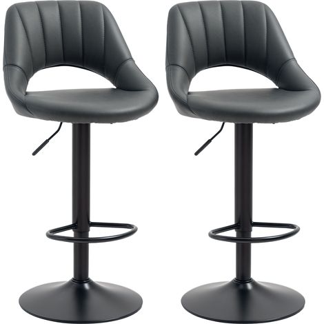 Bar Stools Set of 2, PU Leather Swivel Barstools with Backrest and Footrest for Kitchen, Counter, Breakfast Bar, Grey