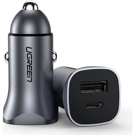 Cargador rápido para coche USB-A y USB-C de 30 W PD PPS - Gris (1/5)