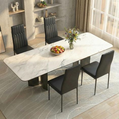Esszimmerstühle 4er Set, Wasserdicht Kunstleder Dining Chairs, Moderner Küchenstühle mit hoher Rückenlehne, bequemer Polsterstuhl für Esszimmer, Wohnzimmer, Studentenunterkunft,120 kg,Schwarz (1/5)