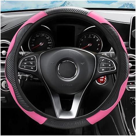 Housse de volant 15 pouces, cuir microfibre fibre de carbone extensible et élastique, protection de volant antidérapante et respirante pour femmes et hommes, accessoires auto pour SUV, camion, fourgon