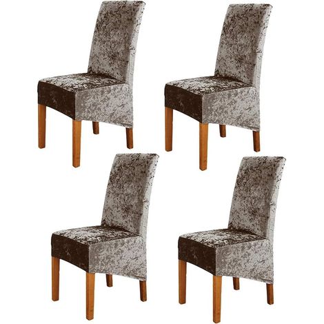 Set of 4 Modern Removable Stretch High Back Dining Chair Covers - Washable Protective Covers for Banquets - Dining Room Decoration - Light Gold (1/5)
